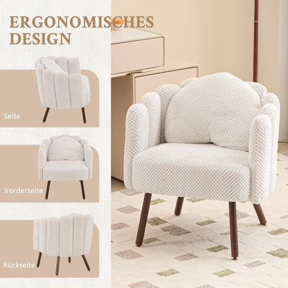 Gepolsterter Muschelsessel mit Blütenblatt-Rückenlehne, Beige