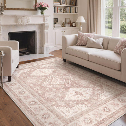 Vintage Teppich 200x290 cm – Altrosa Beige – Wohnzimmerteppich
