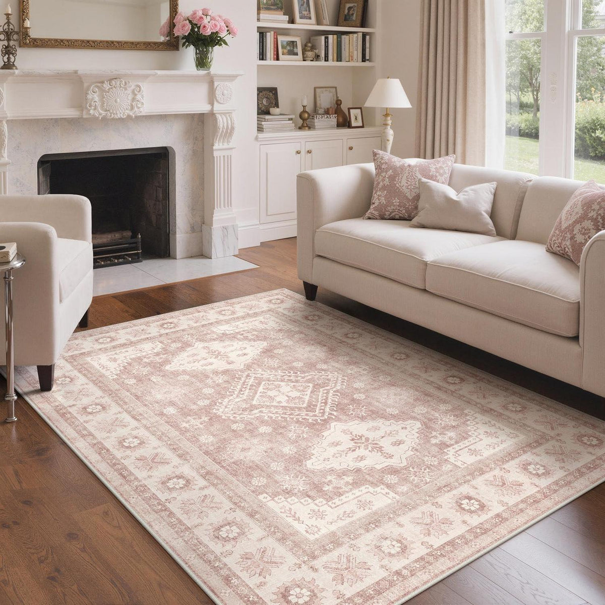 Vintage Teppich Wohnzimmer 160x230 cm Altrosa Beige