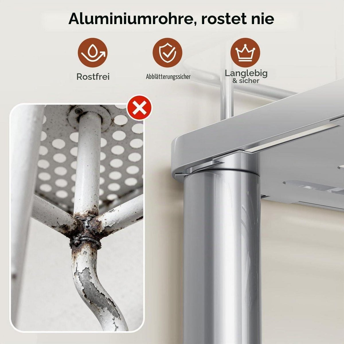 Freistehende Duschablage 4-fach rostfrei mit Haken