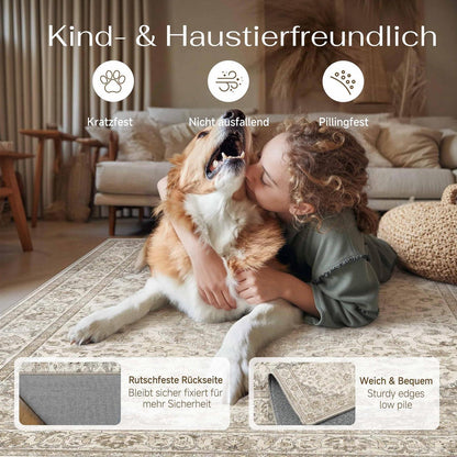 Brauner Vintage Teppich 160x230cm – Waschbar & Rutschfest