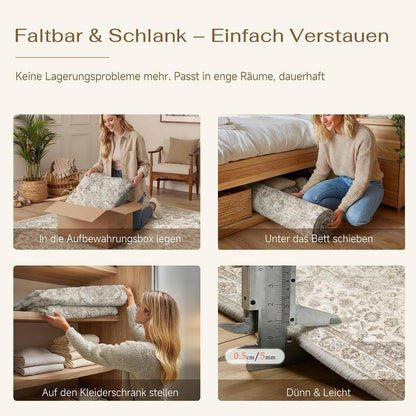 Brauner Vintage Teppich 160x230cm – Waschbar & Rutschfest
