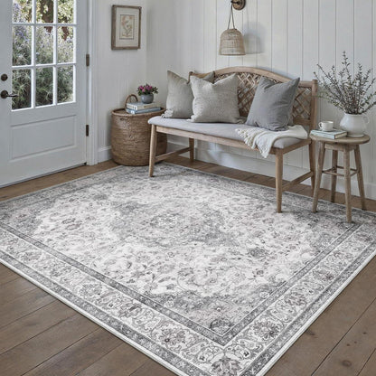 Grauer Vintage Teppich 160x230cm – Waschbar & Rutschfest