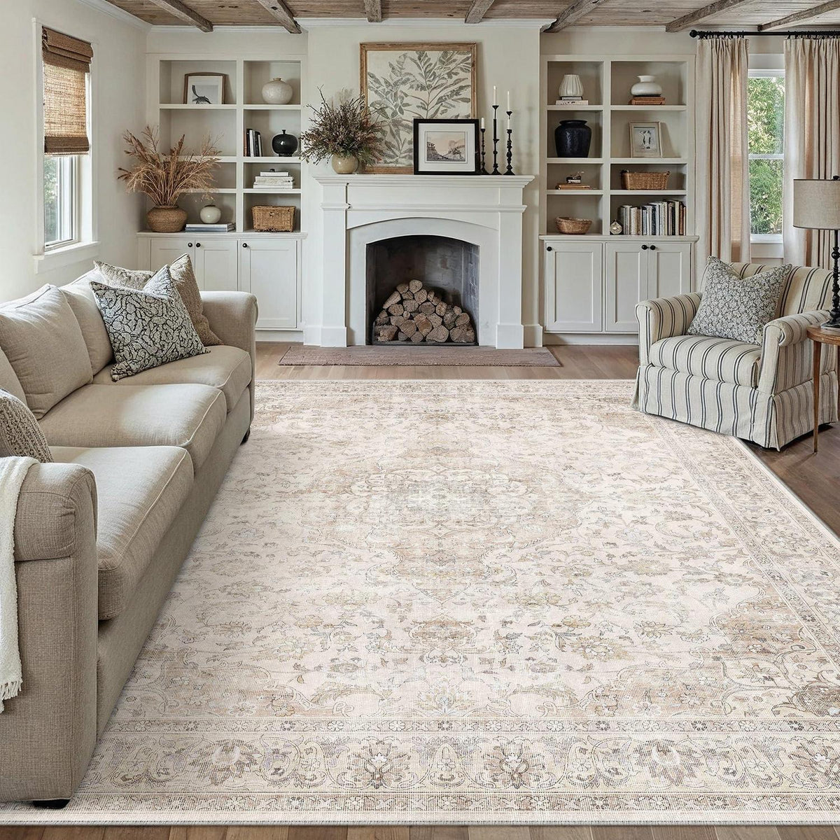 Vintage Teppich Wohnzimmer 200x300cm Beige Waschbar