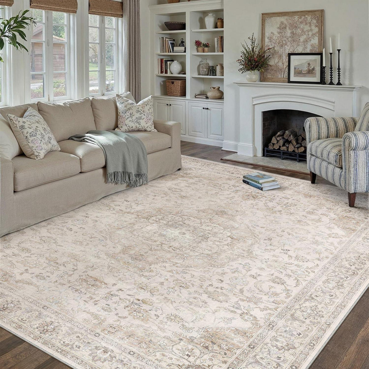 Vintage Teppich Wohnzimmer 200x300cm Beige Waschbar