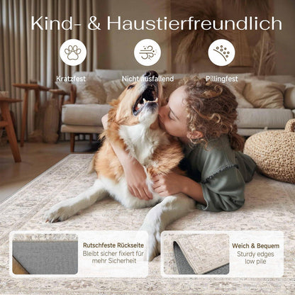 Vintage Teppich Wohnzimmer 200x300cm Beige Waschbar