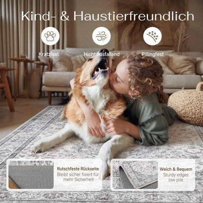 Vintage Grau Teppich Wohnzimmer 200x300cm Waschbar