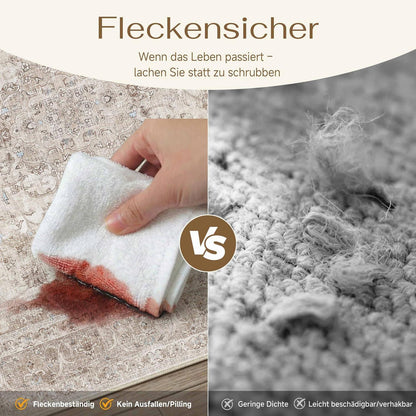 Waschbarer Wohnzimmerteppich Beige 200x300cm Vintage Kurzflor