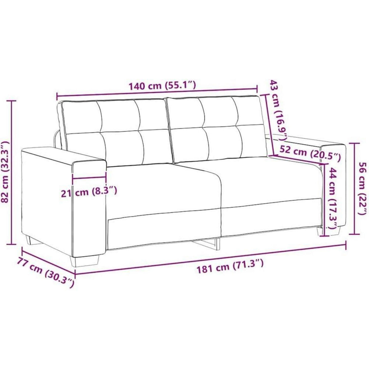 Modernes Sofa Braun 140cm – Stoff Sessel für Wohnzimmer
