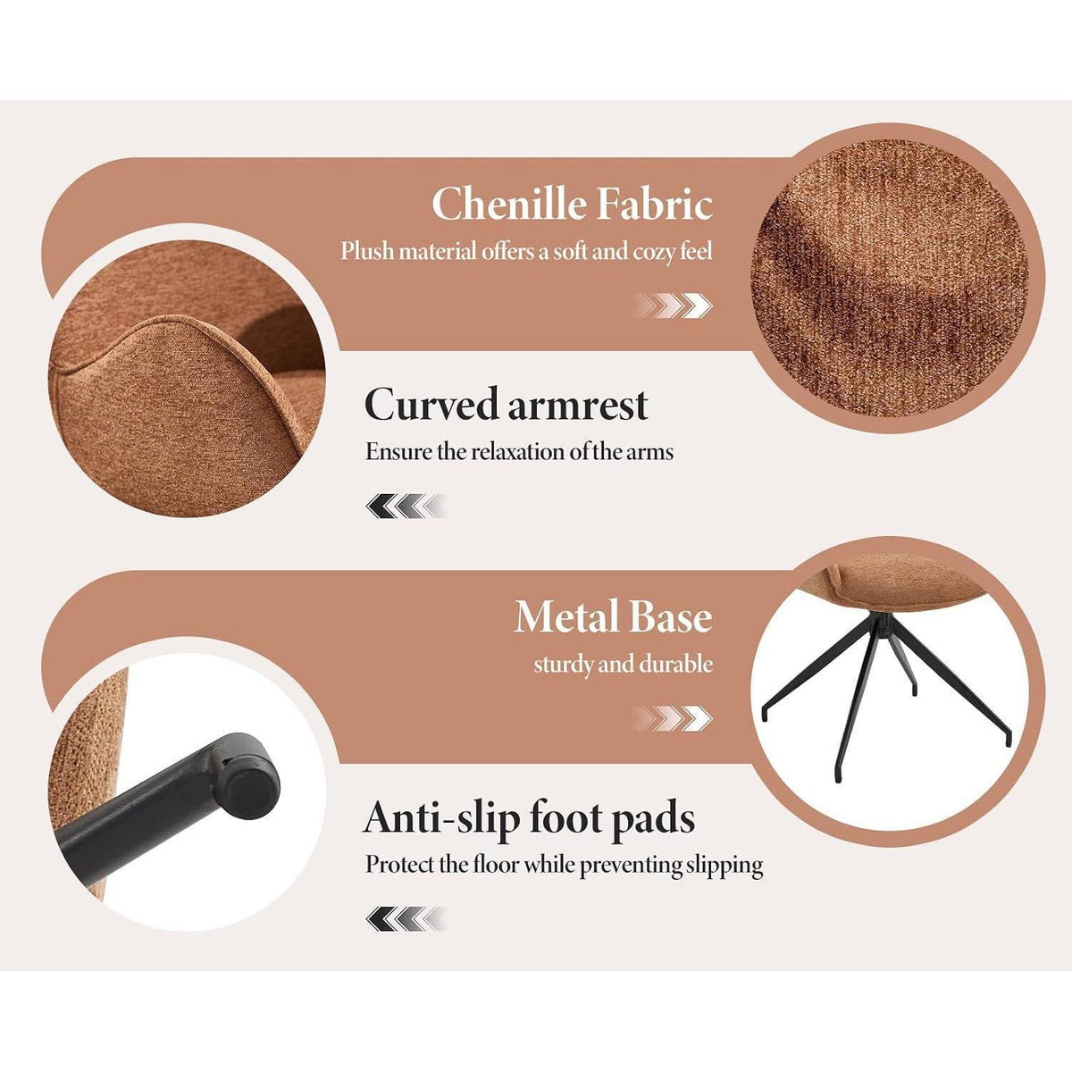 Drehbarer Esszimmerstuhl Set Braun – 4er Pack mit Armlehnen