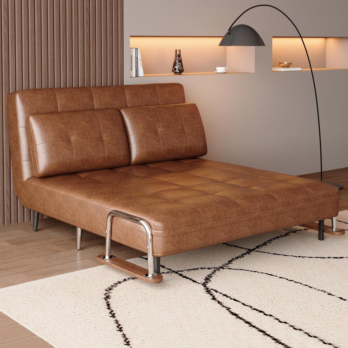 Braunes Schlafs Sofa in Lederoptik – 150 cm