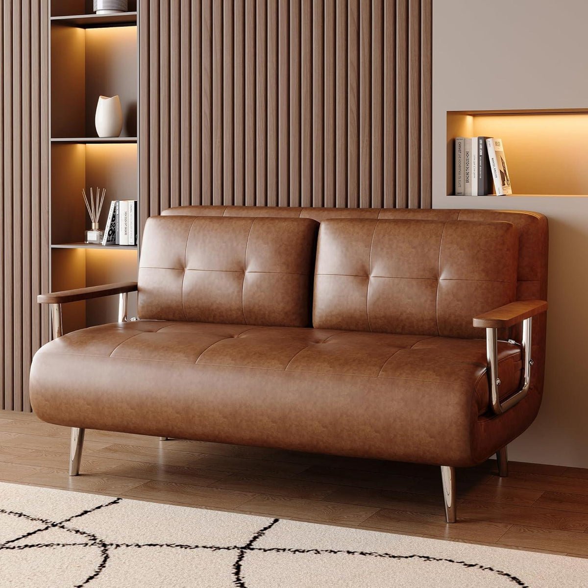 Braunes Schlafs Sofa in Lederoptik – 150 cm