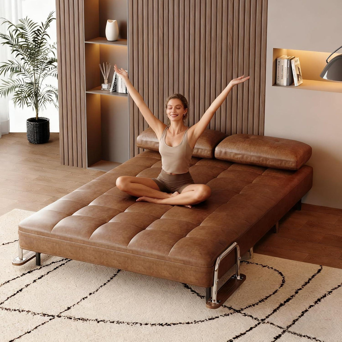 Braunes Schlafs Sofa in Lederoptik – 150 cm