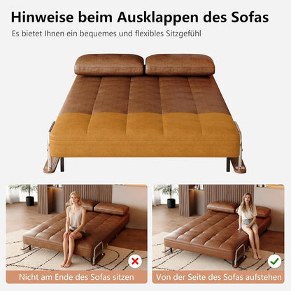 Braunes Schlafs Sofa in Lederoptik – 150 cm