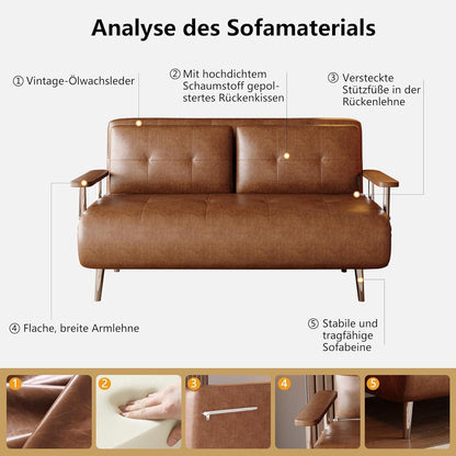 Braunes Schlafs Sofa in Lederoptik – 150 cm