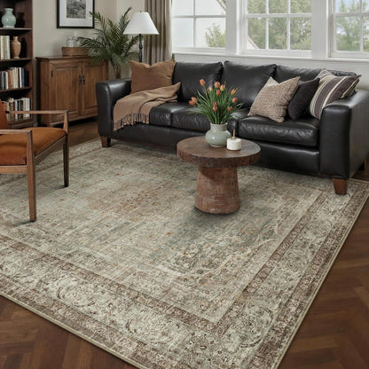 Grüner Braun Wohnzimmerteppich 160x230cm – Waschbar & Vintage