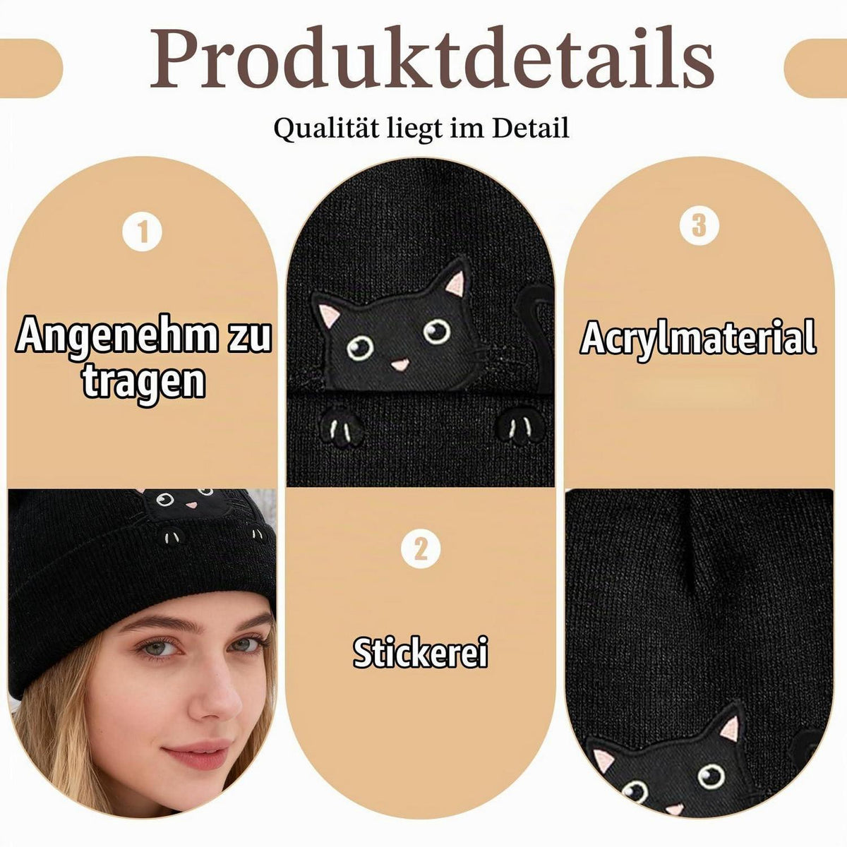 Katzenmütze Mädchen Winterbeanie Lila mit Katzenohren