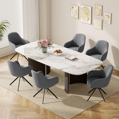Drehbarer Esszimmerstuhl Set Dunkelgrau | Samt Polsterstuhl mit Armlehne