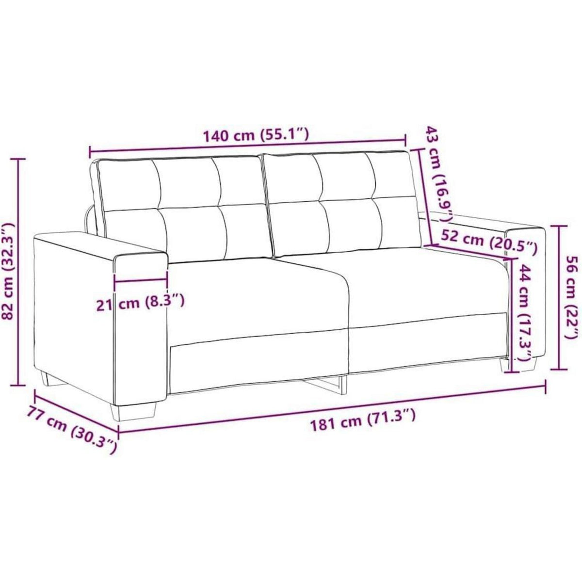 Modernes Sofa Schwarz 140cm – Stoff & Wohnzimmer