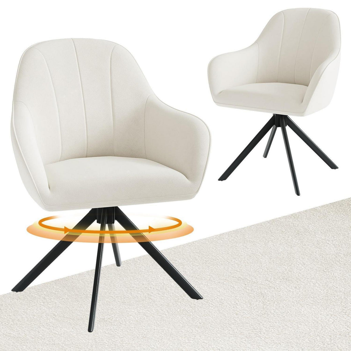 Drehbare Esszimmerstühle 2er Set mit Armlehne, Samt Creme