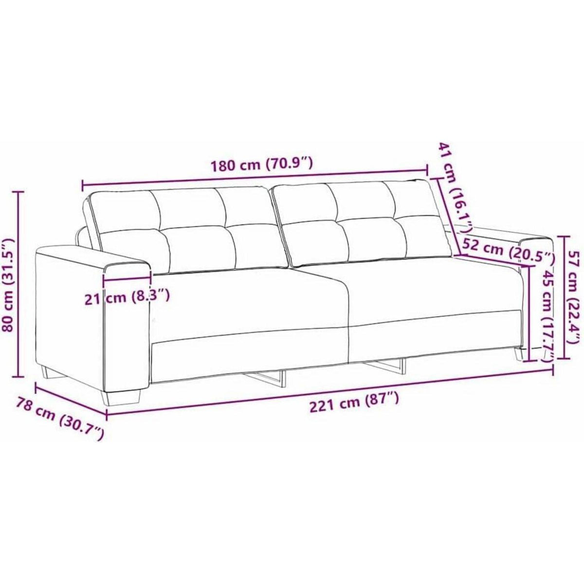 Modernes Sofa Stoff Creme 180 cm – Wohnzimmer Couch