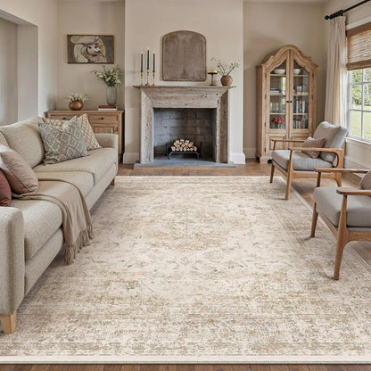 Waschbarer Vintage Teppich Beige 200x300cm Kurzflor