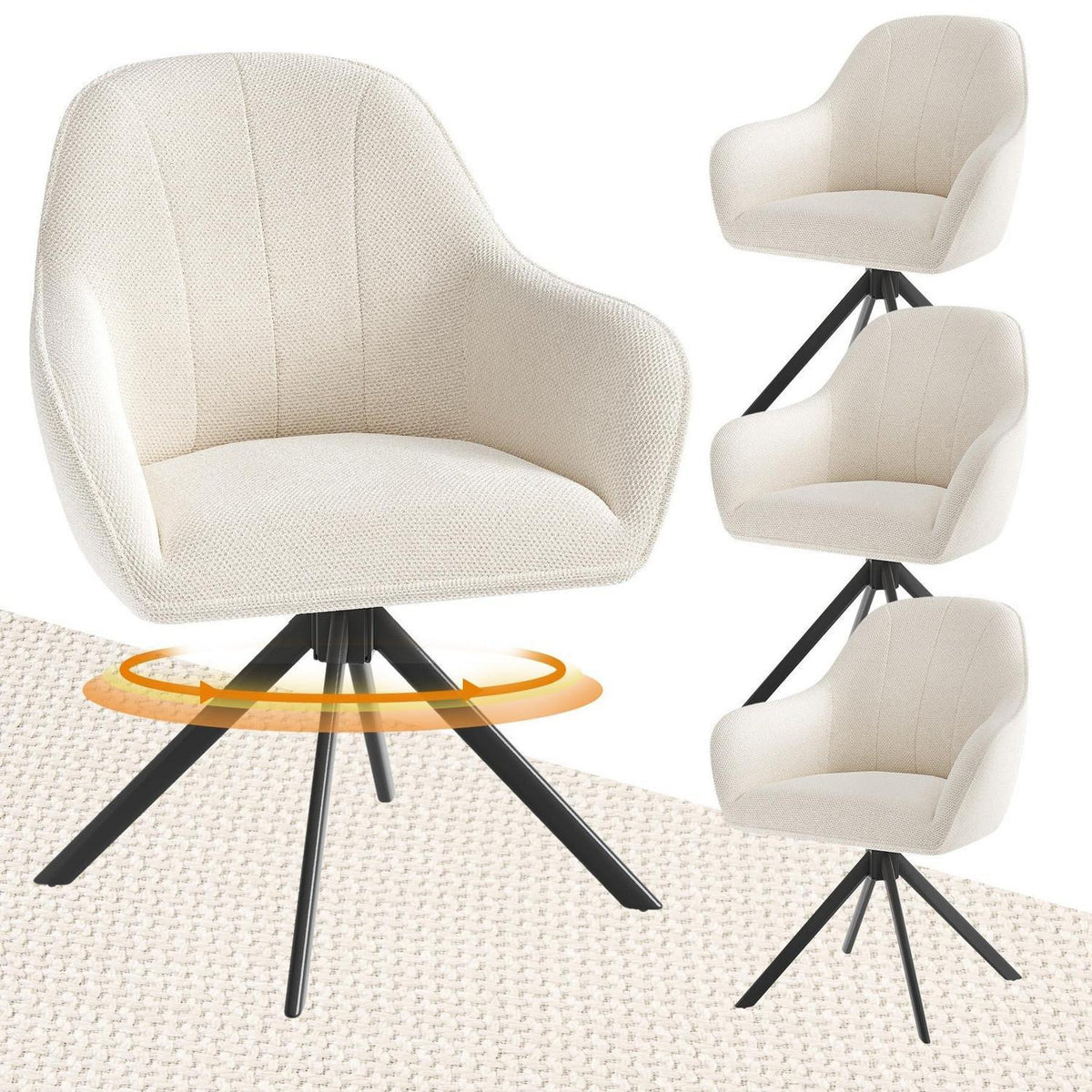 Drehbarer Esszimmerstuhl Set Beige | Polsterstuhl mit Armlehne