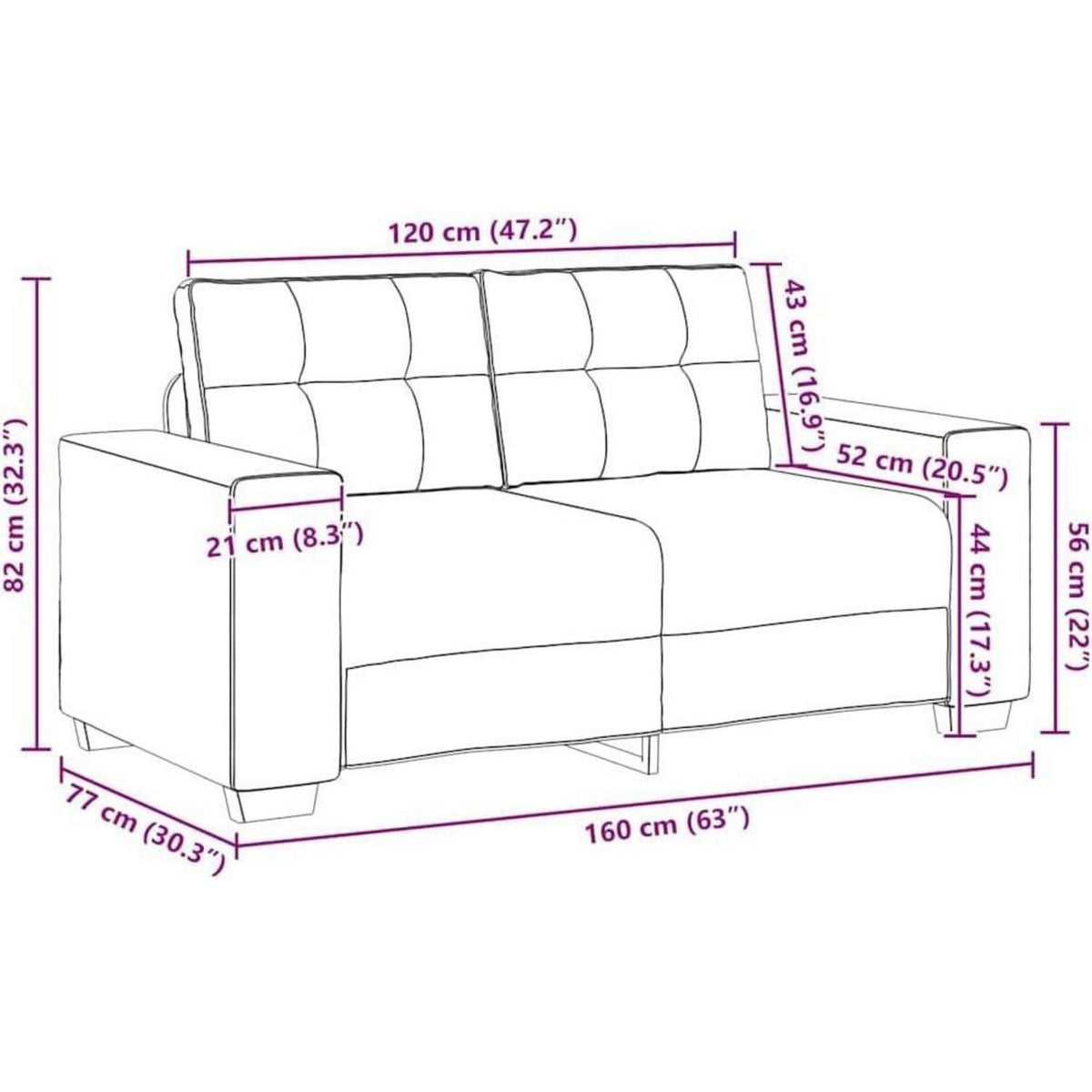 Modernes Sofa Schwarz 120cm – Stoff Sessel Wohnzimmer