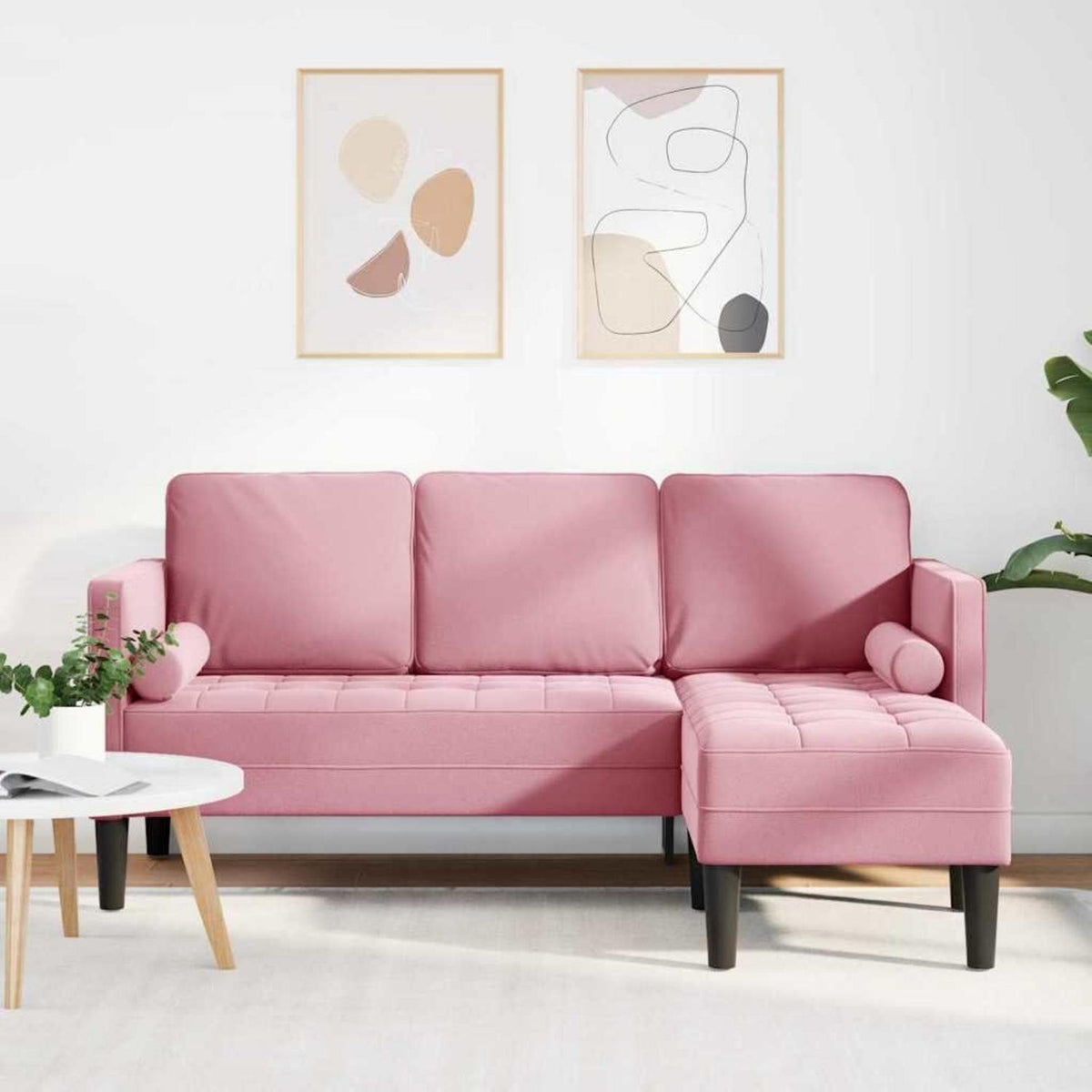 Ecksofa Staubrosa Samt 173x131x67cm - Modernes Wohnzimmer Sofa