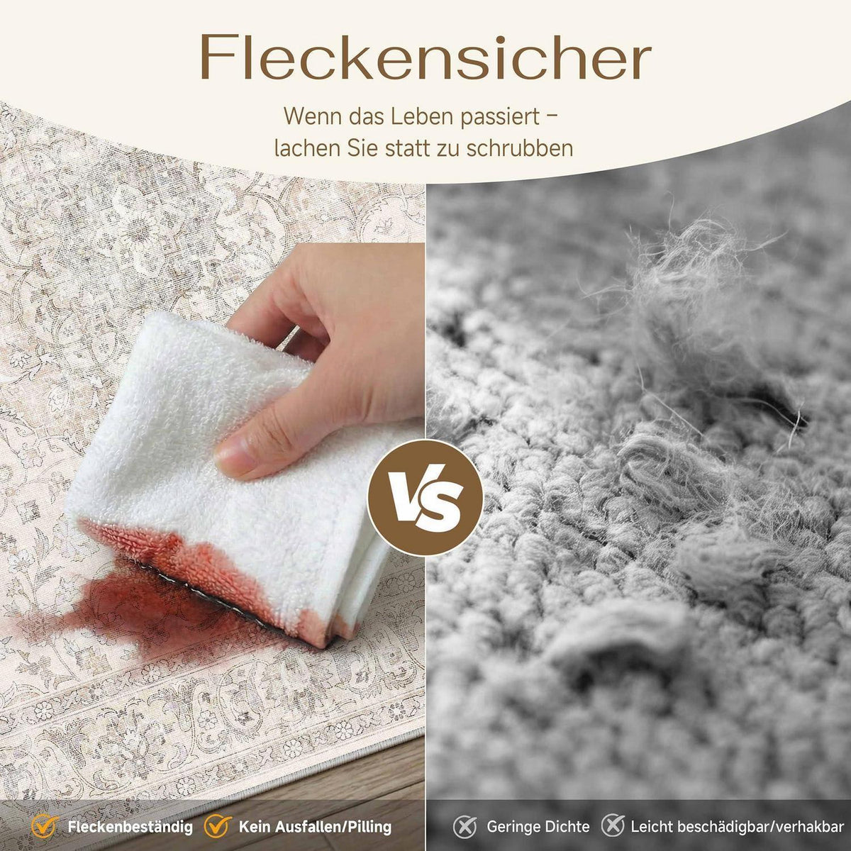 Vintage Teppich Wohnzimmer 300x400cm Beige Waschbar Kurzflor