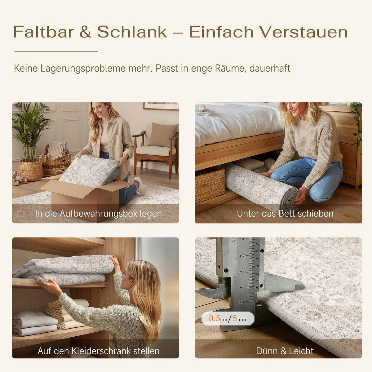 Vintage Teppich Wohnzimmer 300x400cm Beige Waschbar Kurzflor