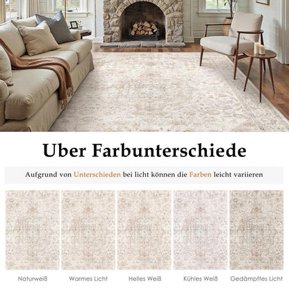 Vintage Teppich Wohnzimmer 300x400cm Beige Waschbar Kurzflor