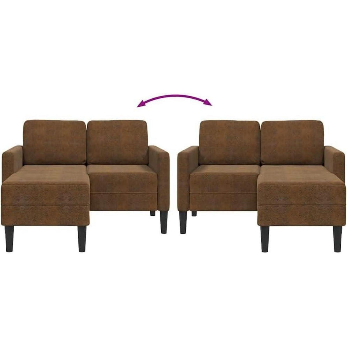 L-förmiges Ecksofa mit Chaiselongue, Braun, 125 cm