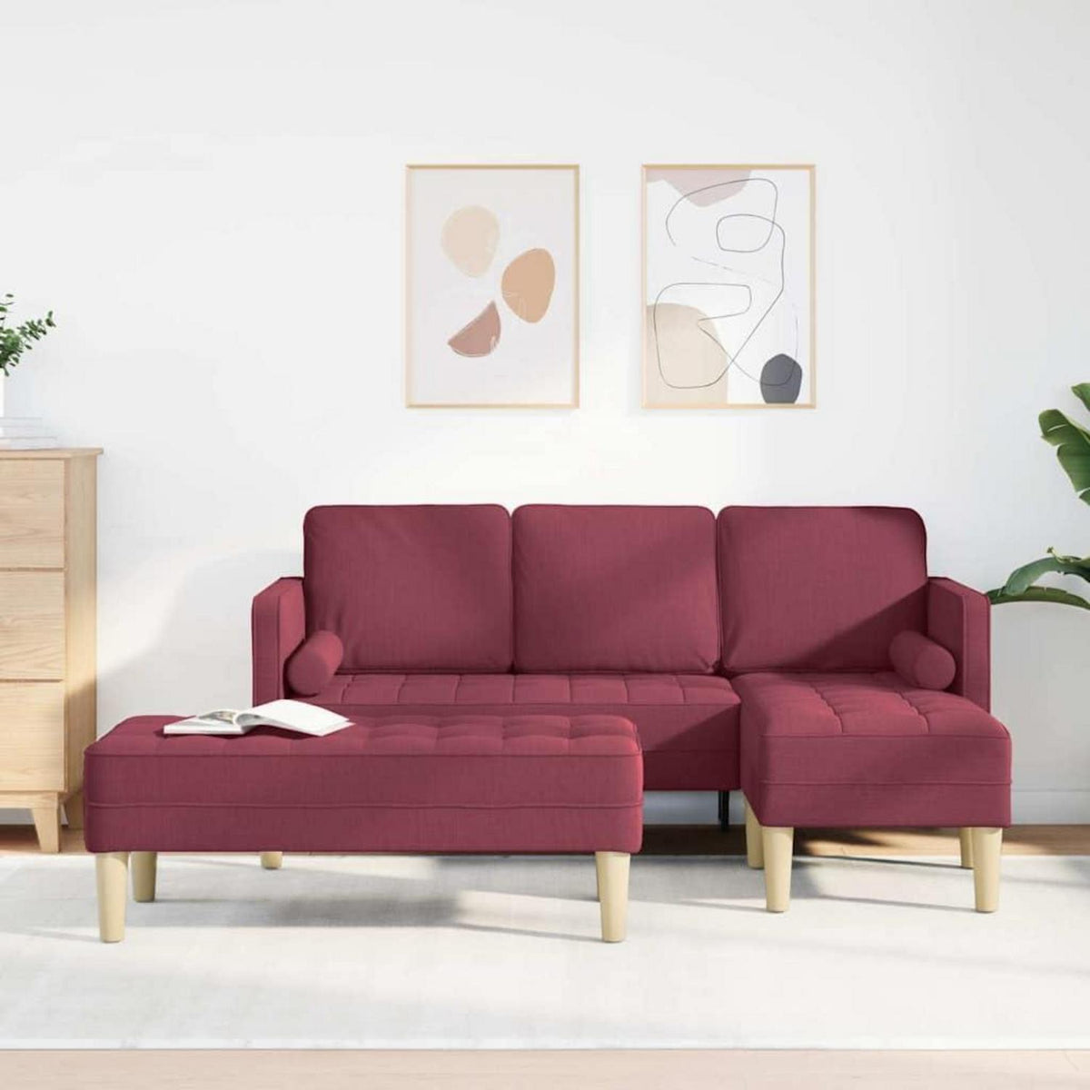 L-förmiges Ecksofa Weinrot, Stoffsofa 173x131x67cm