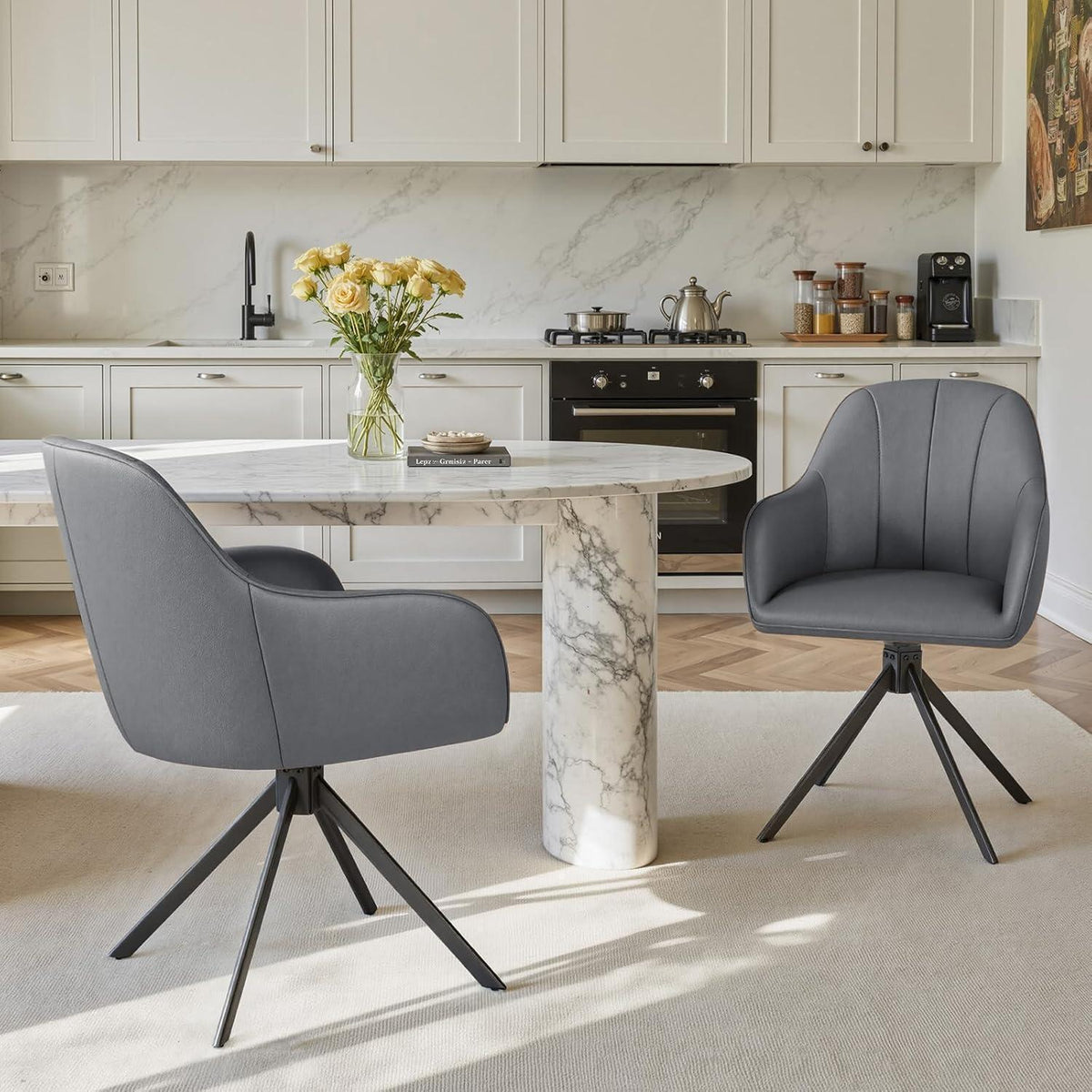 Drehbare Esszimmerstühle 2er Set mit Armlehne & Kissen