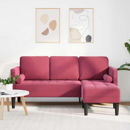 Weinrotes Ecksofa Samt 173x131x67cm – Modernes Wohnzimmer Sofa