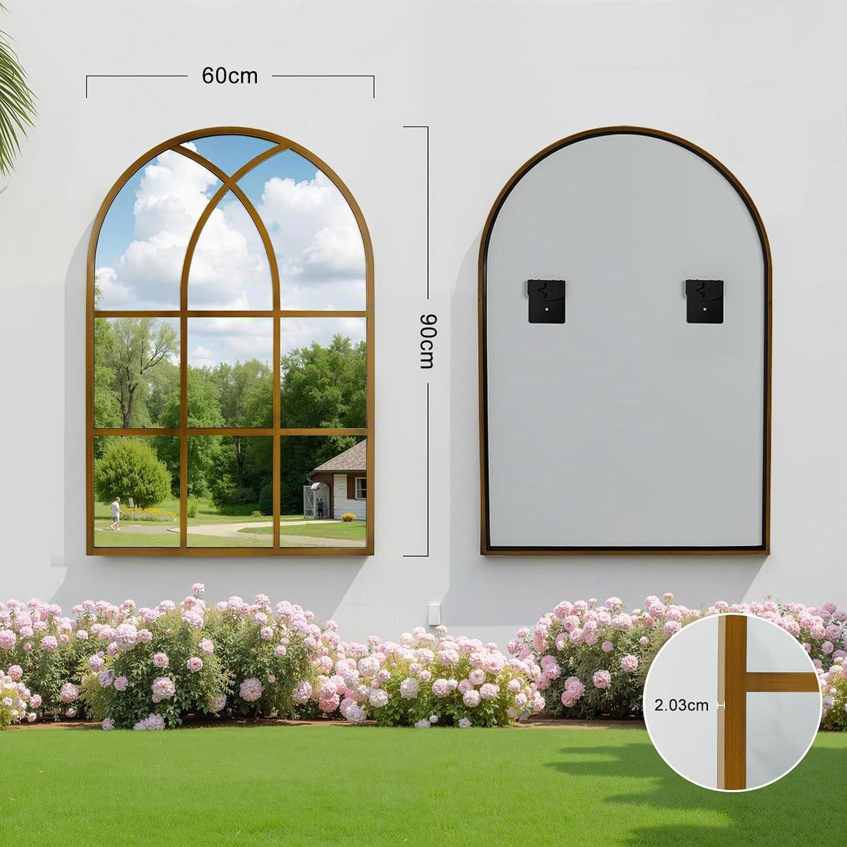 Gotischer Bogenspiegel 60x90 cm – Wandspiegel für Garten & Wohnzimmer