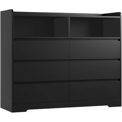 Kommode 120cm Schwarz – 6 Schubladen, Sideboard für Schlafzimmer