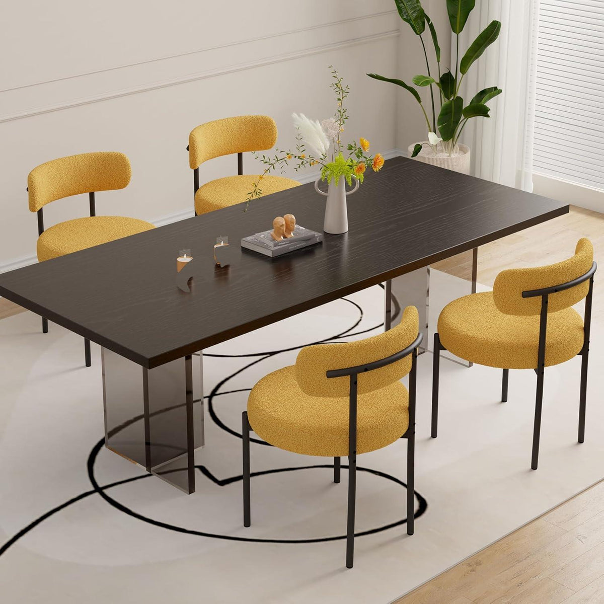 Gepolsterte Esszimmerstühle 6er Set Creme Weiß & Gelb