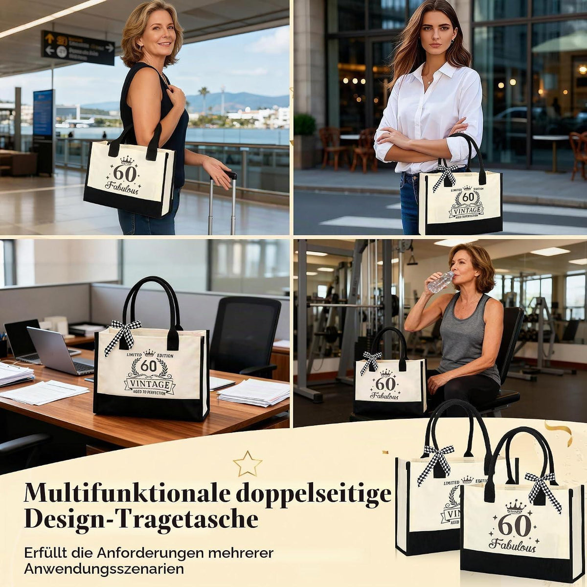 60. Geburtstag Geschenkset Vintage Canvas für Frauen