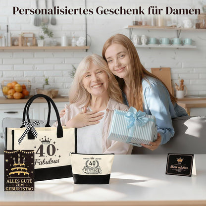 40. Geburtstagsgeschenk für Frauen – Canvas Tasche & Kosmetikset