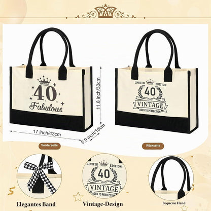 40. Geburtstagsgeschenk für Frauen – Canvas Tasche & Kosmetikset