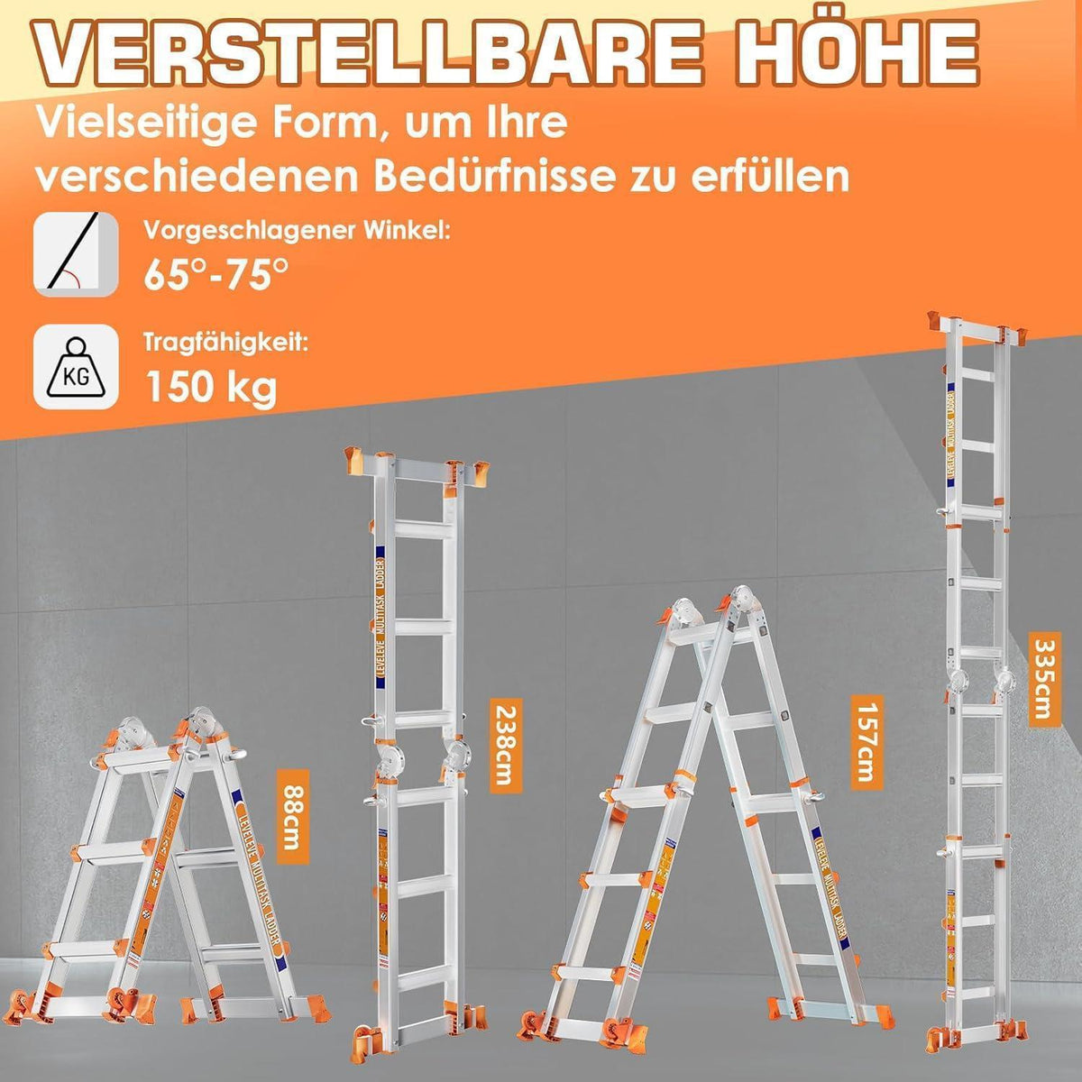 3-Stufen Mehrzweckleiter 3,35m – Stabil & Sicher für Haus & Garten