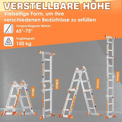 3-Stufen Mehrzweckleiter 3,35m – Stabil & Sicher für Haus & Garten