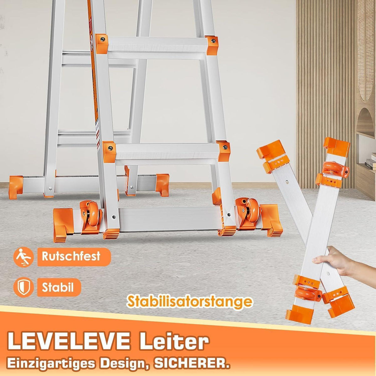 3-Stufen Mehrzweckleiter 3,35m – Stabil & Sicher für Haus & Garten