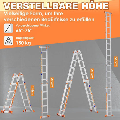 5-Stufen Mehrzweckleiter – Stehleiter & Ausziehleiter 5m