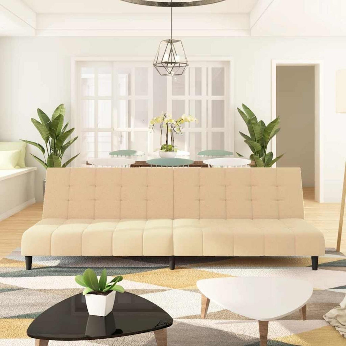 Klappbares Schlafsofa 2-Sitzer Creme Samt – Wohnzimmer Bettsofa