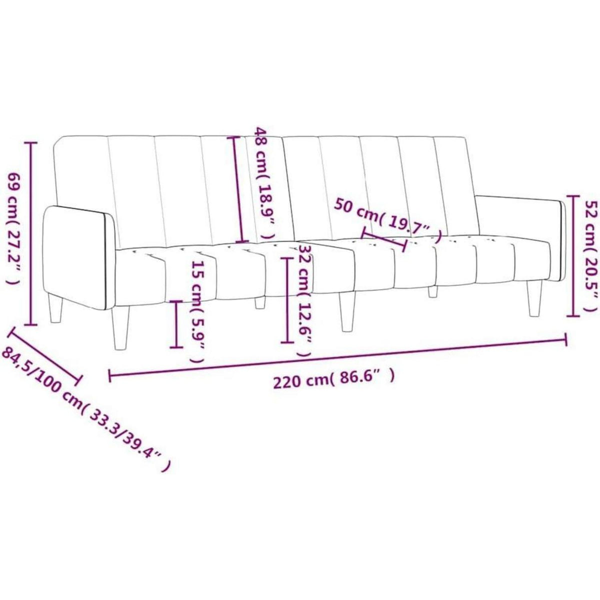 Klappbares Schlafsofa Rosa Samt – 2-Sitzer Bettsofa für Wohnzimmer