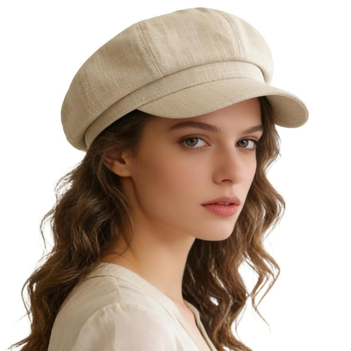 Damen Ballonmütze aus Baumwolle & Leinen - Vintage Barett Cap
