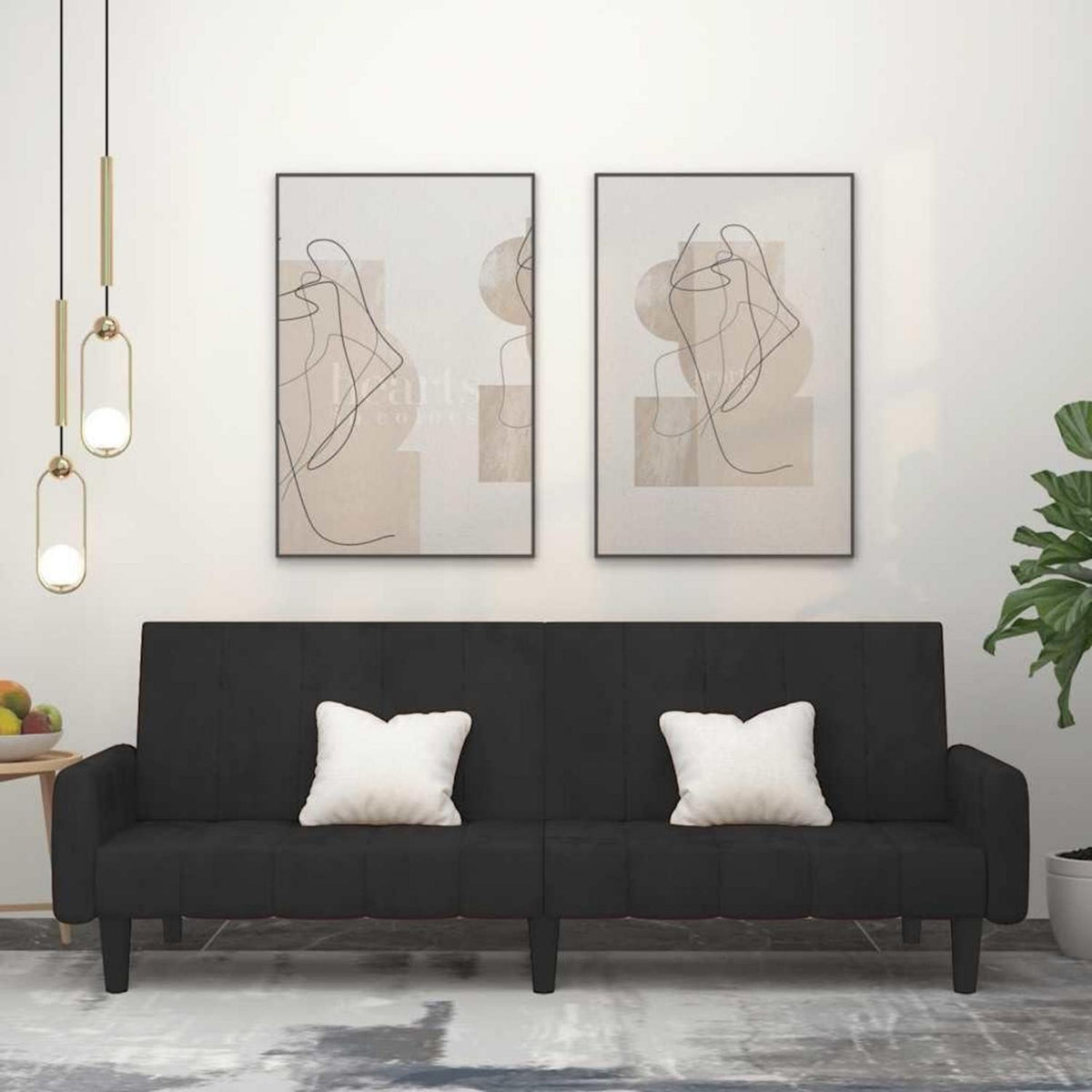 Trennbares Schlafsofa Schwarz Samt – 2-Sitzer mit Schlaffunktion